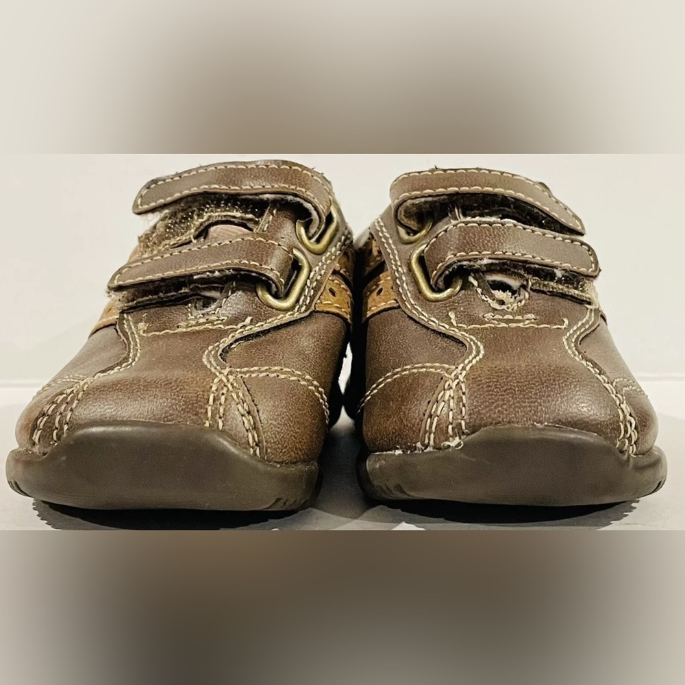 Baby Boy Brown Velcro Shoes Size 1 Newborn Infant Sneakers Faded Glory Slip On - Picture 2 of 5
